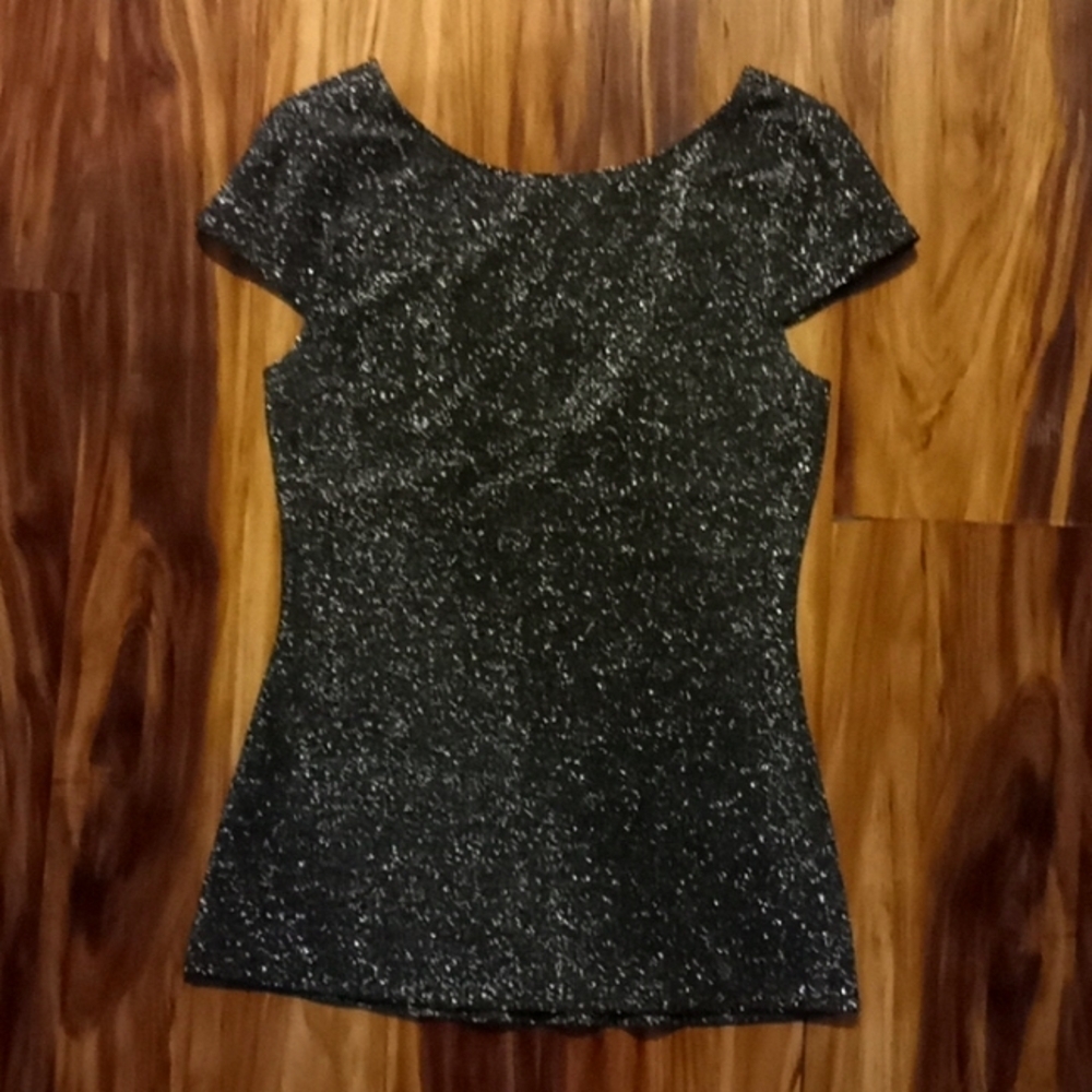 Express sparkly black cap sleeve dess shirt. Size XS